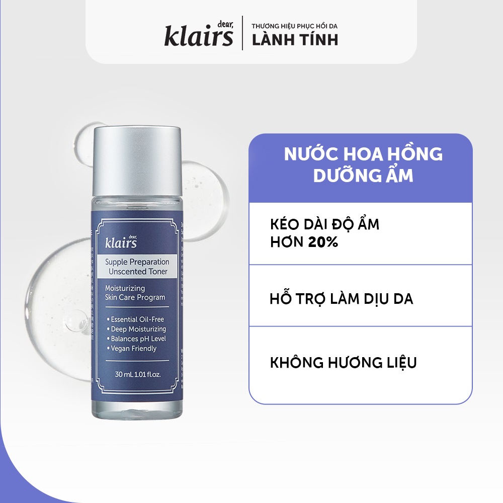 Nước hoa hồng Dear Klairs Supple Preparation Toner mini 30ml