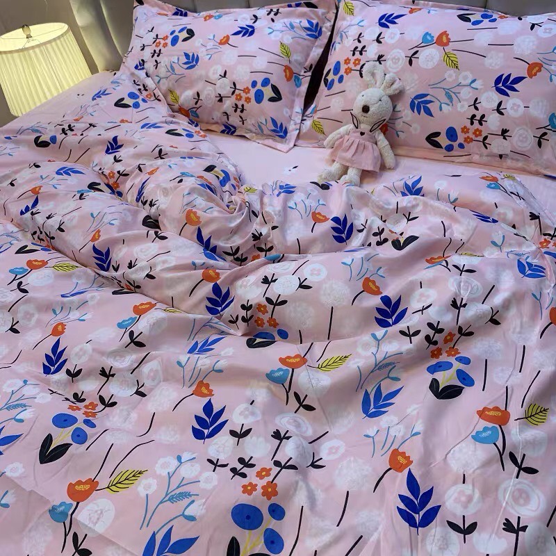 Trọn Bộ 4 Món Chăn Ga Gối Cotton Poly Nhập Mẫu HOA BỒ CÔNG ANH