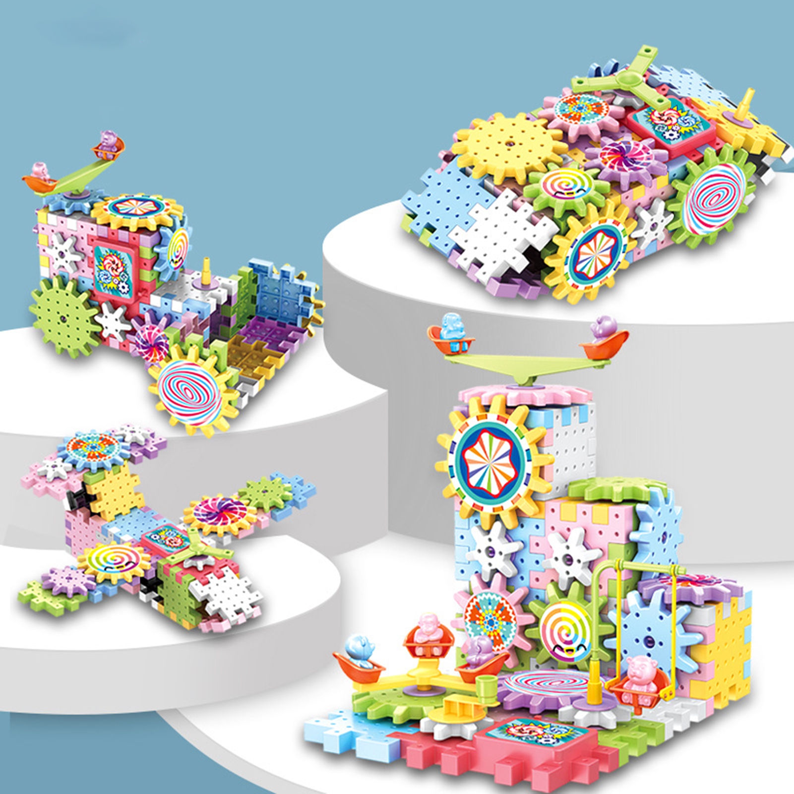 ASTELLA 1 Set Building Block Electronic Gears Hand-eye Coordination Improvement Variable Amusement Park Building Assembly Toy for Christmas Gift