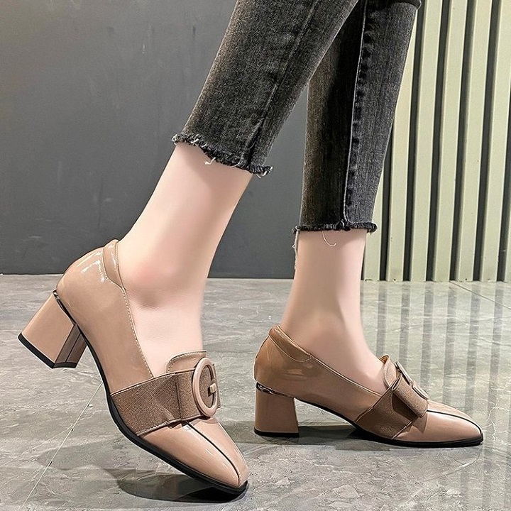 [CAO CẤP] Giày loafer đế vuông 5 phân da trơn khóa chữ cao cấp thon gọn thoải mái khi mang lâu S021