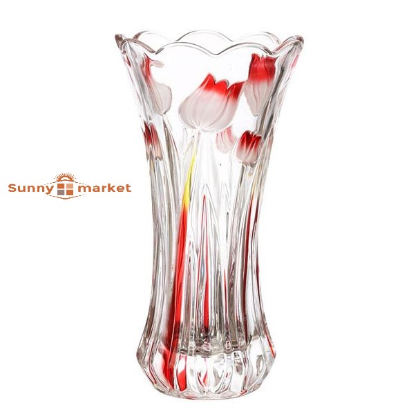 Bình bông lọ hoa thủy tinh in màu hoa văn cao cấp cao 25 cm