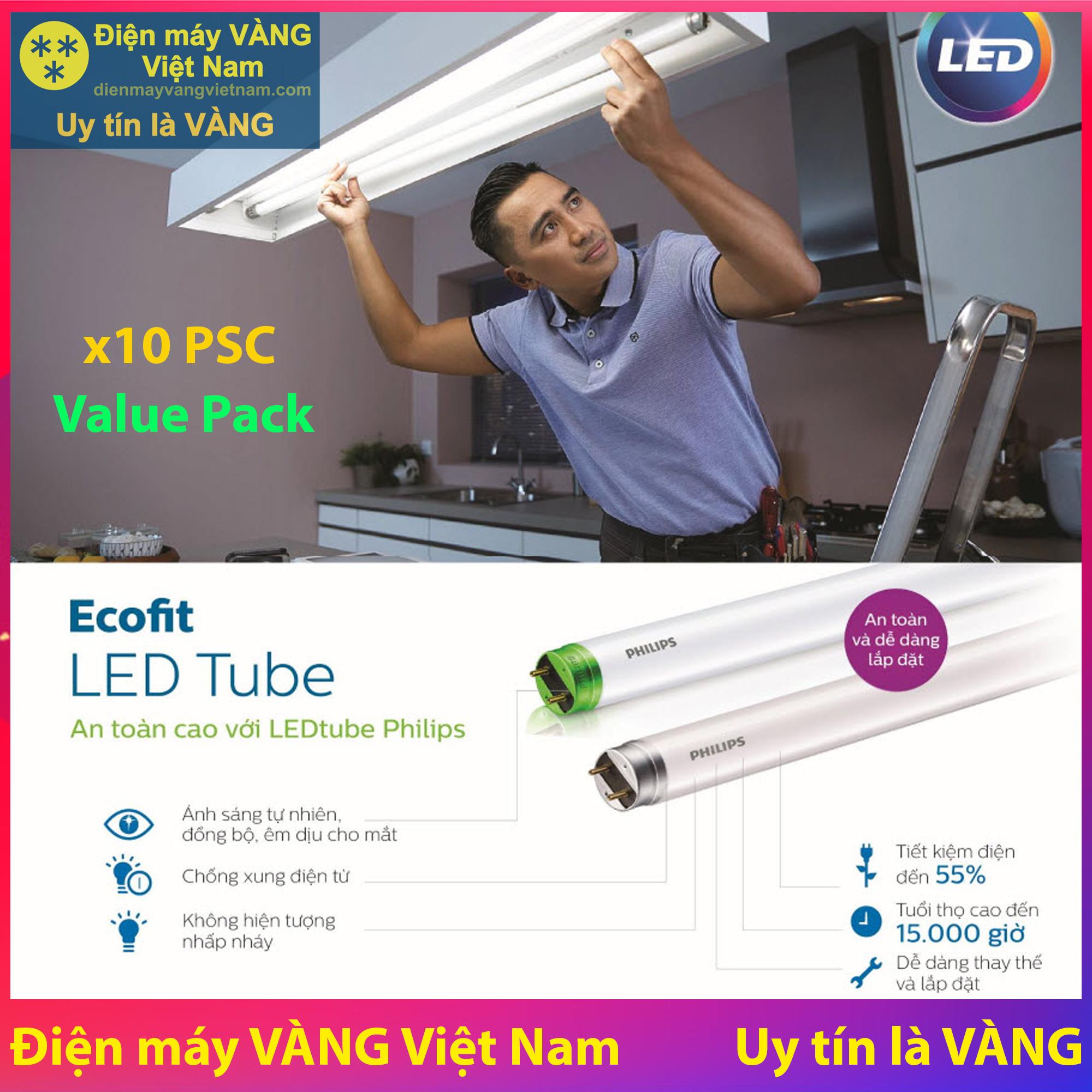 Bộ 10 Bóng đèn Philips LED Tube EcoFit Philips 18W 1M2 (Trắng, Vàng)