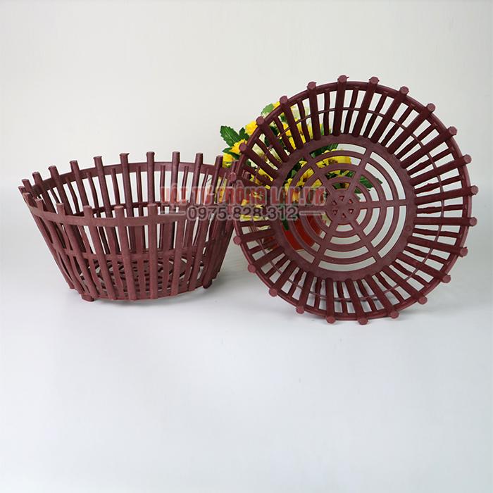 Chậu nhựa nâu có nan phụ trồng Lan phi 25 cm