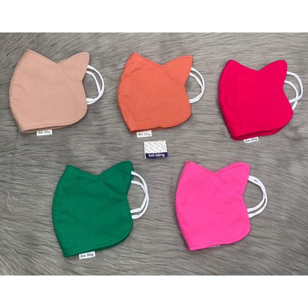 Combo 5 khẩu trang vải bông hoặc màu , có mèo , khẩu trang vải 2 mặt cotton - Shop Kim Yến 5