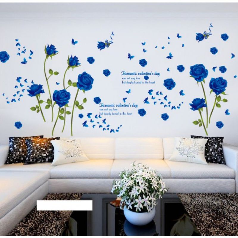 Decal dán tường hoa hồng xanh( combo 2 tấm)