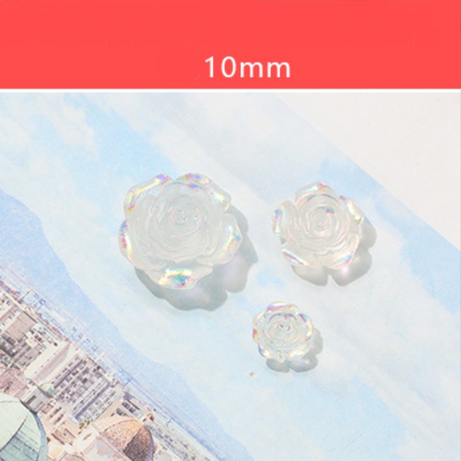 Transparent glitter rose flower charm for hair clip decoration, Jibbitz stickers, phone case, DIY