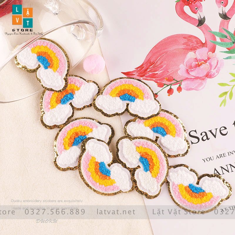 Patch ủi quần áo thêu nổi cầu vồng sticker che khuyết điểm trang trí phụ kiện