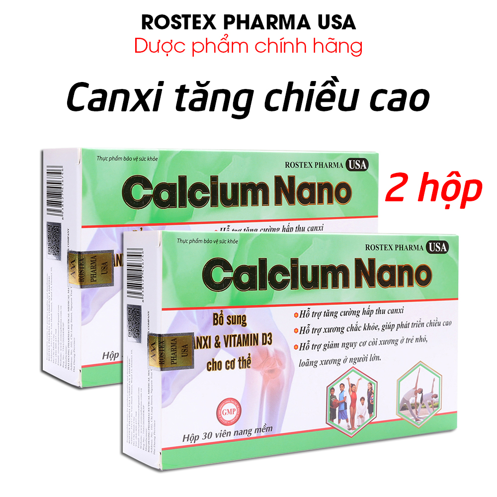 Combo 2 hộp Viên uống canxi Calcium Nano, omega 3, vitamin D3