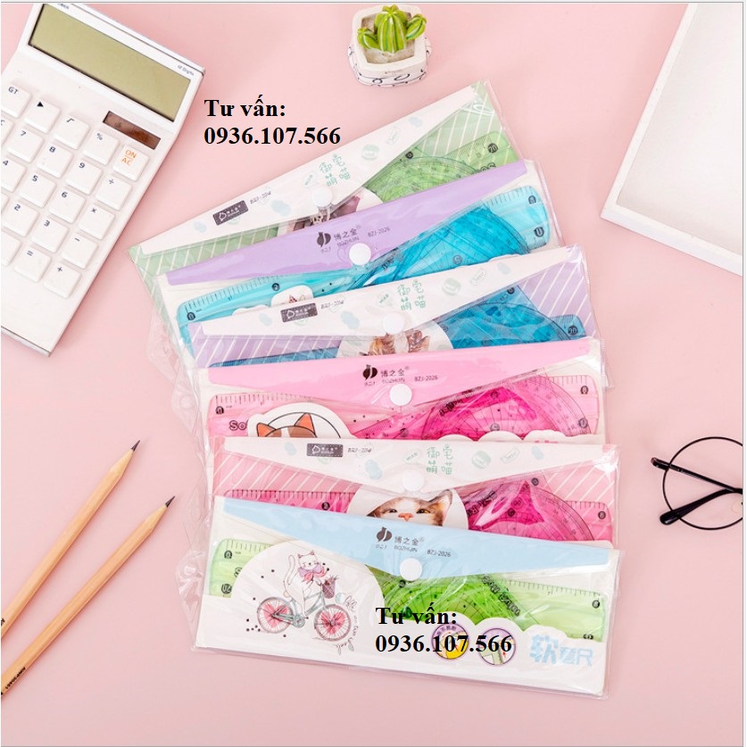 Bộ thước kẻ DẺO 20cm, Bộ eke DẺO 1520, đo độ (thước bộ DẺO học sinh)