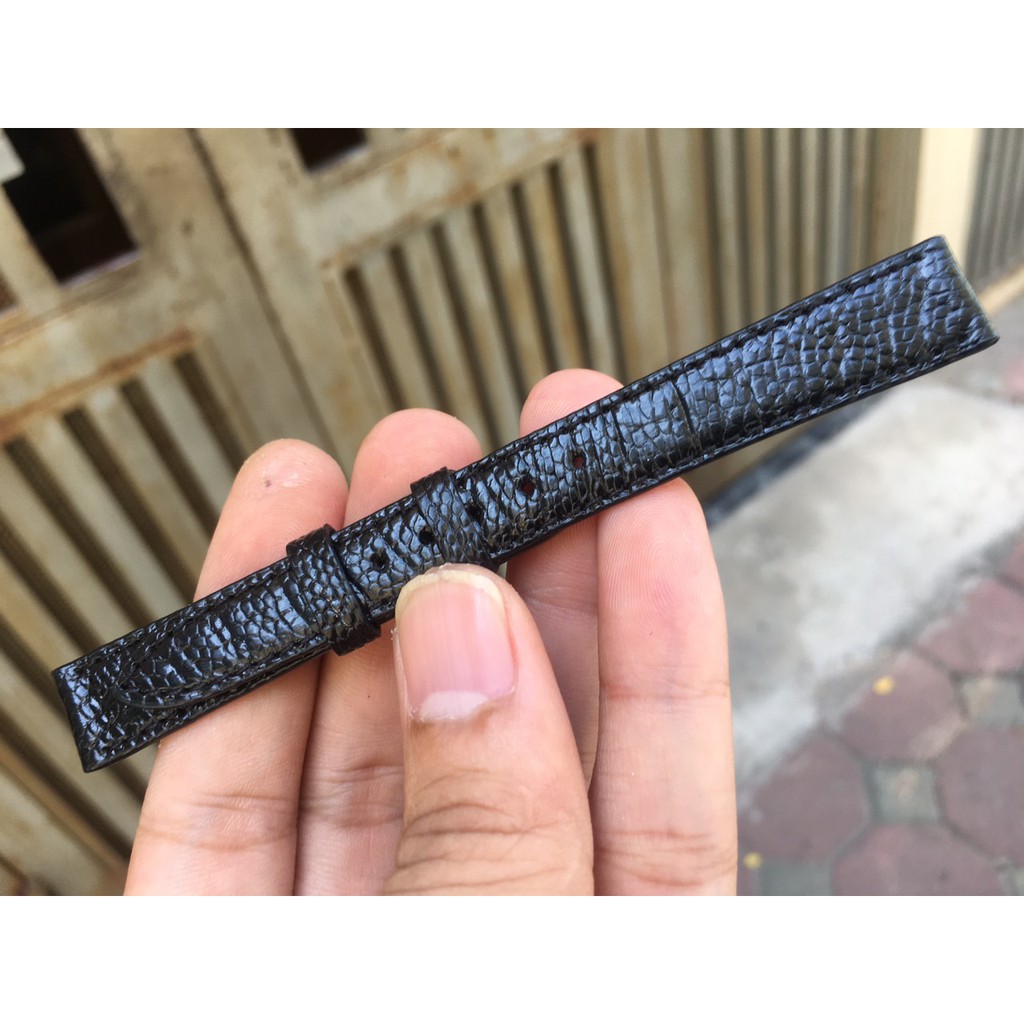 Dây Đồng Hồ Da Đà Điểu Nữ Màu Đen (Trong lót da bò) Đủ Size