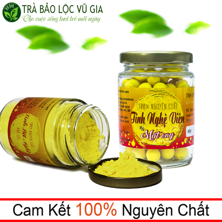 Combo Tinh Nghệ Viên Mật Ong + Tinh Bột Nghệ - Nguyên Chất Vũ Gia (100g/hũ) - Đắp mặt dưỡng da, hỗ trợ trào ngược dạ dày, viêm loét hang vị - Đã được kiểm nghiệm y tế
