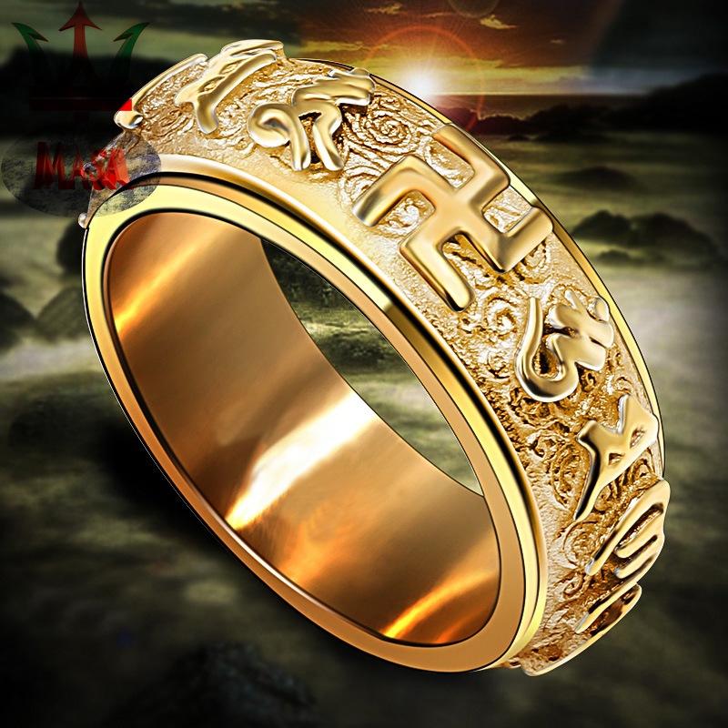 Nhẫn  Titan Chữ Vạn OM MANI PADME HUM  Vĩnh Viễn Không Đen ---- GIÁ HỦY DIỆT01