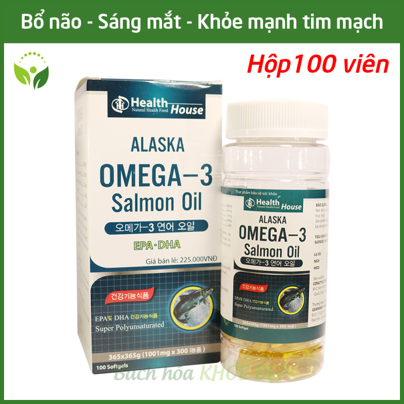 Viên dầu cá Alaska Omega 3 bổ não, sáng mắt, khỏe mạnh tim mạch, tăng cường trí nhớ - Hộp 100 viên thành phần dầu cá 1000mg, EPA 180mg, DHA 120mg cao cấp