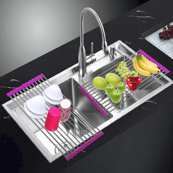 Kệ inox gác bồn rửa chén - Kệ để bác đĩa đũa muỗng cuộn tròn - Kệ úp chén bác gấp gọn - Dụng cụ nấu ăn - Dụng cụ nhà bếp - Kệ rửa rau củ quả trái cây