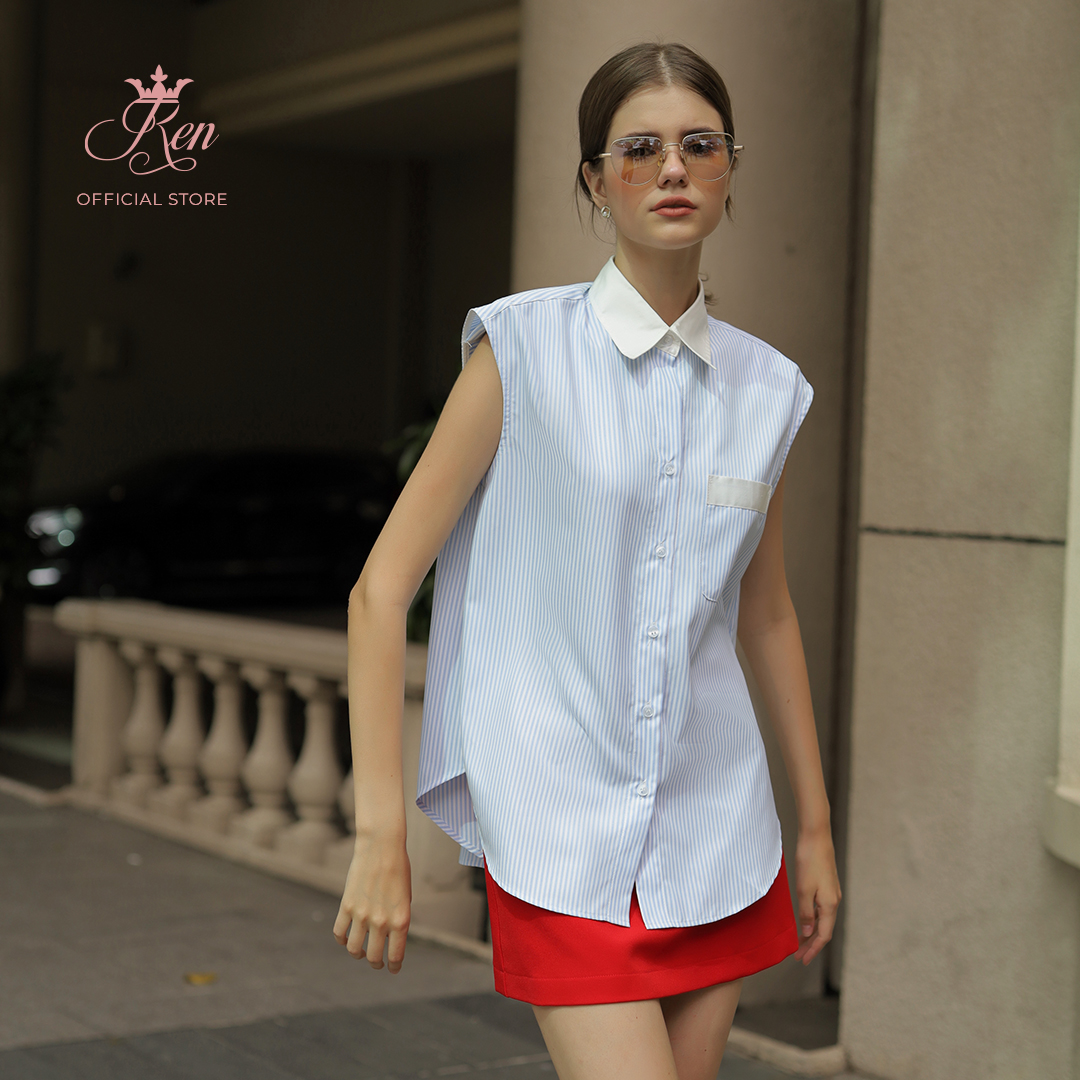 REN BY TEE - Áo Sơ Mi Sọc Phối Cổ Trắng