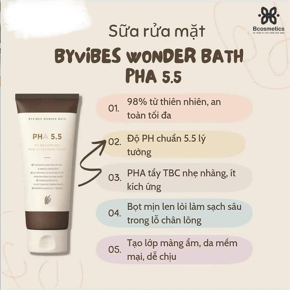 Sữa Rửa Mặt Byvibes Wonder Bath PHA 5.5 Dịu Nhẹ 130ml