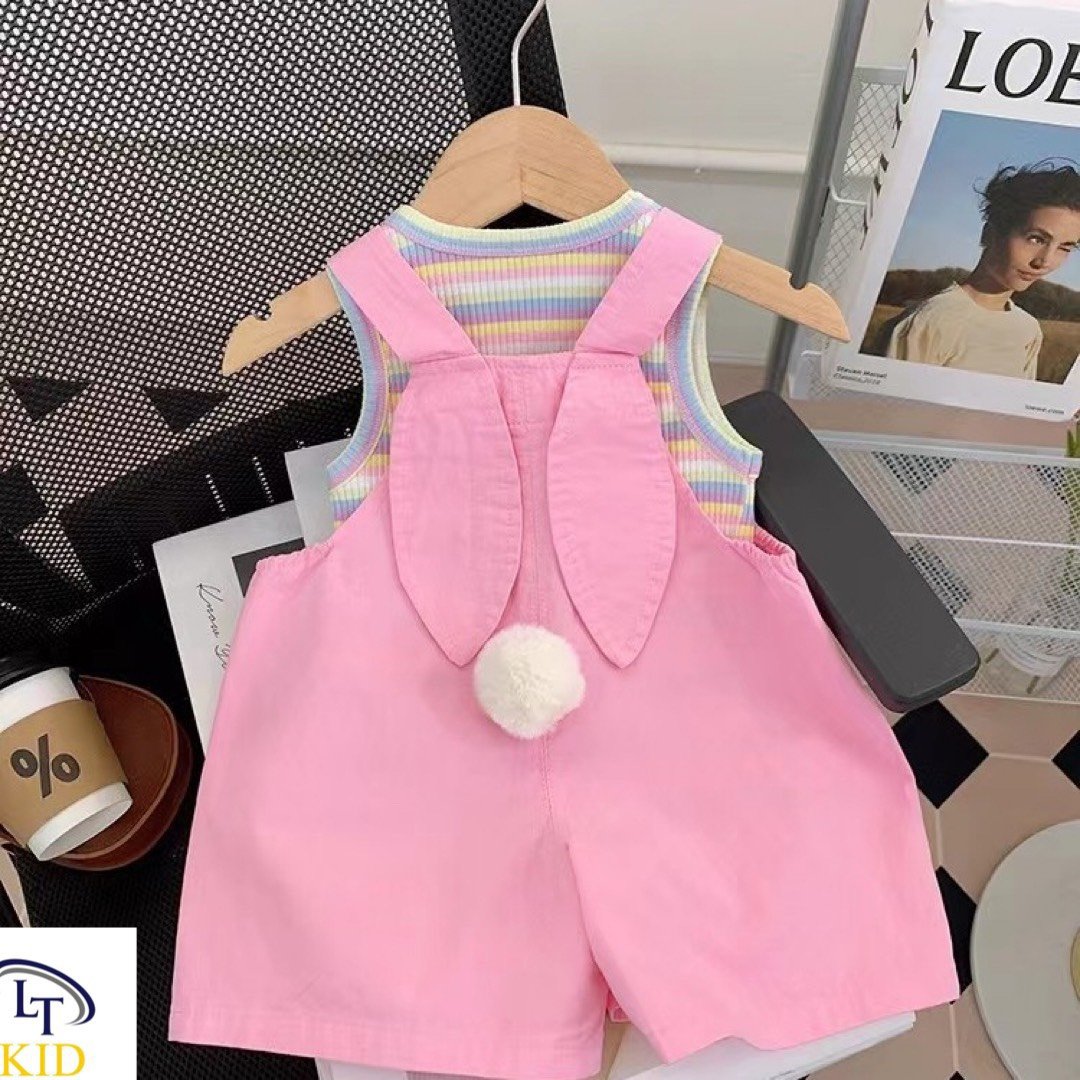 Set yếm hồng lưng tai thỏ kèm áo xinh xắn cho bé (size 10-20kg0