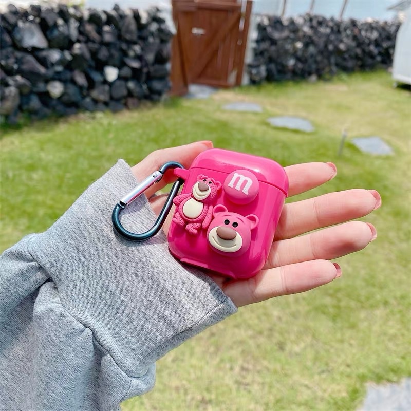 Vỏ bao đựng tại nghe airpod Pinks 3 Gấu Dâu Lotso bảo vệ bao đựng tai nghe không dây bluetooth 1/2/Pro/i12/i11/air3