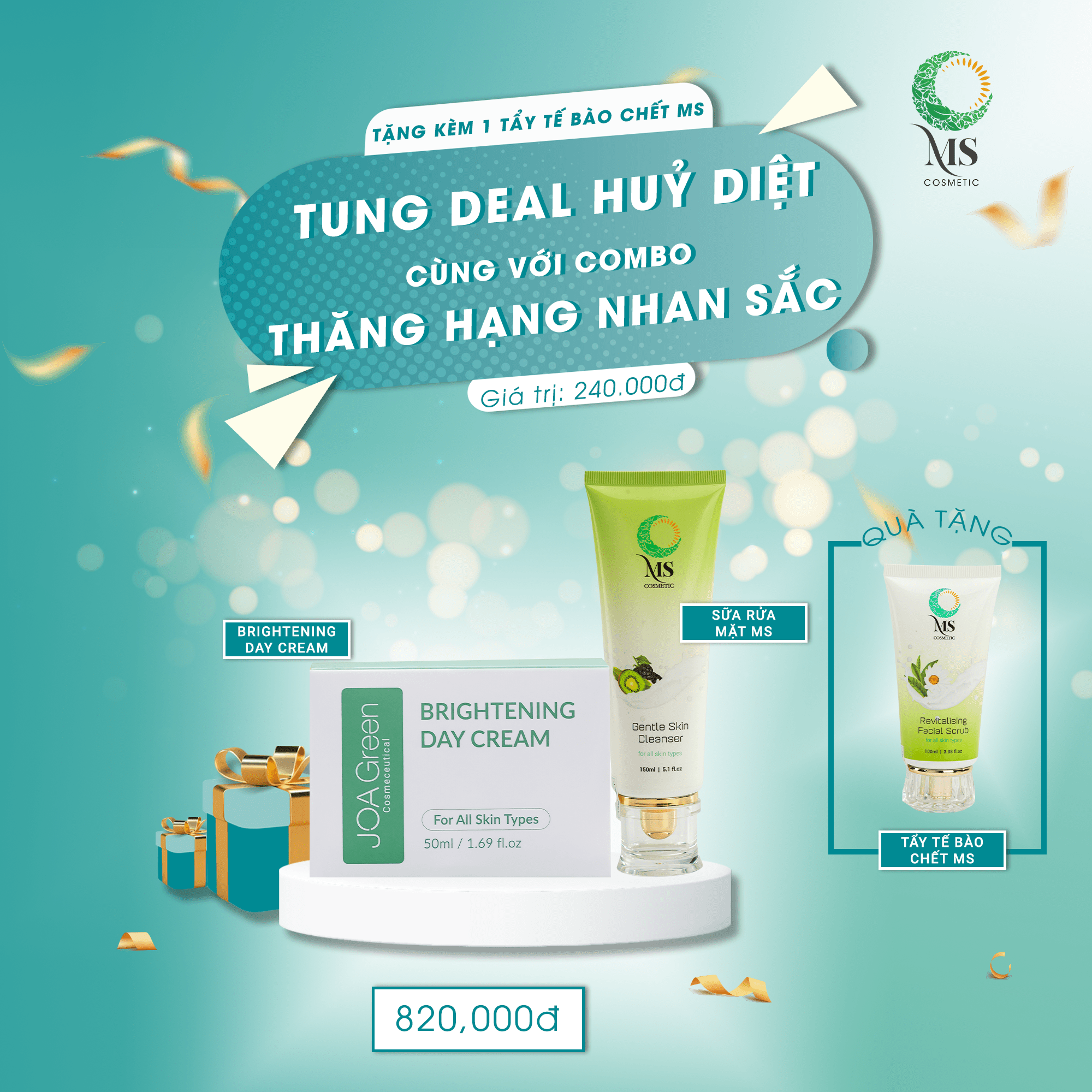 [COMBO THĂNG HẠNG NHAN SẮC] Giúp Phục Hồi, Dưỡng Trắng Da (Tặng 1 Tẩy Tế Bào Chết MS 100ml) - Mỹ Phẩm MS COSMETIC