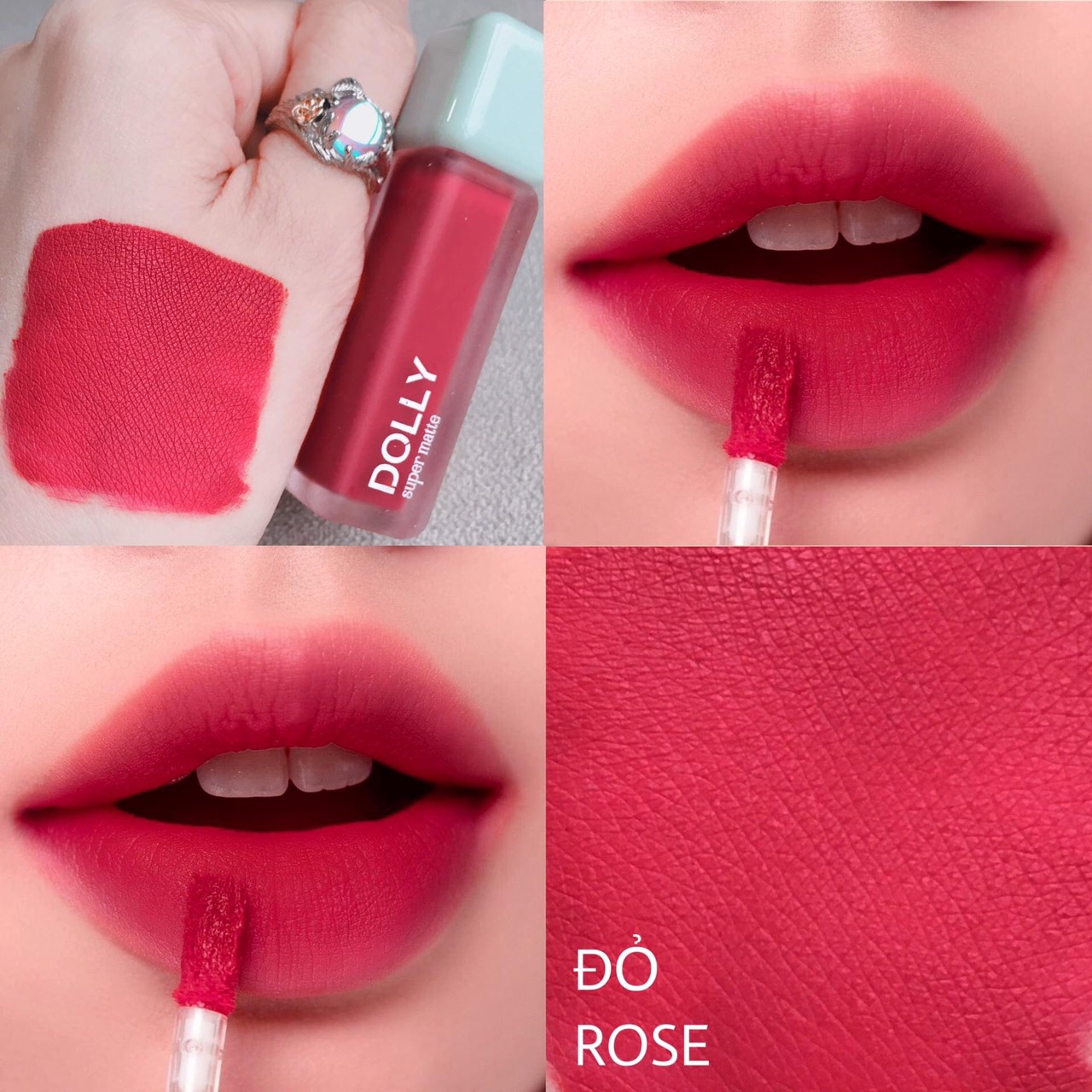 Son kem lì dolly super matte không chì màu đỏ rose tách sét