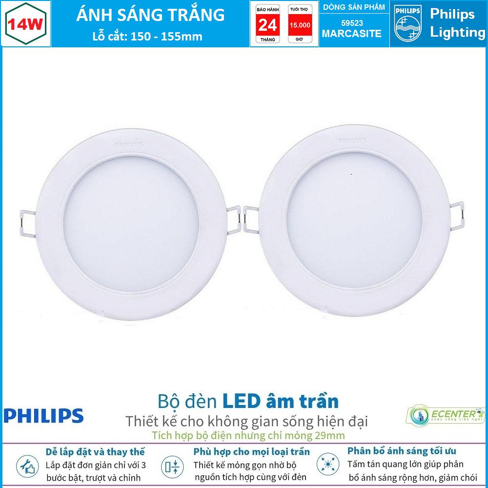 ( Bộ 2 ) Đèn Led Âm trần 14W Philips Downlight 59523 MARCASITE D150 ( Ánh Sáng Trắng & Trung Tính & Vàng)