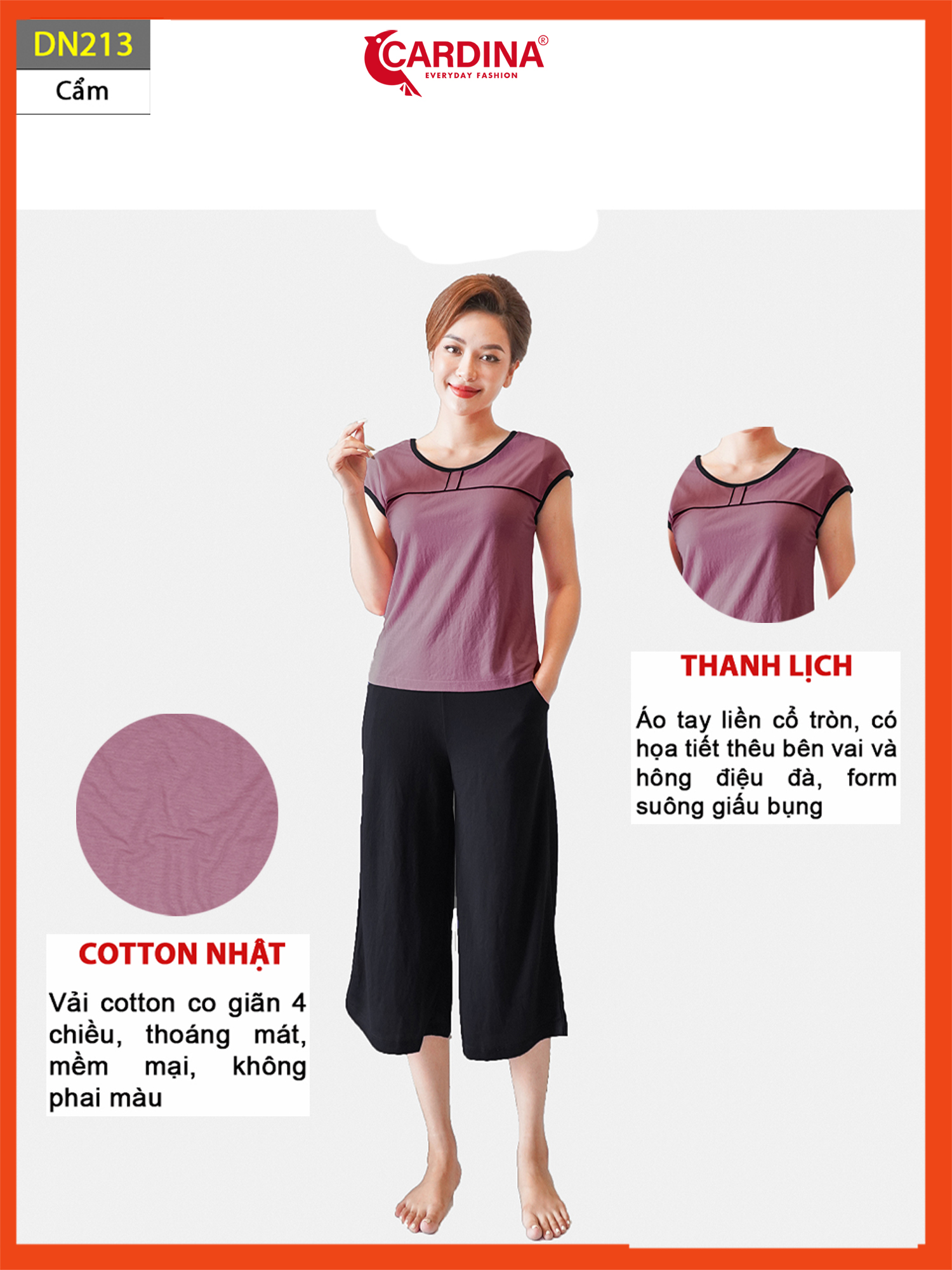 Đồ Bộ Nữ 𝐂𝐀𝐑𝐃𝐈𝐍𝐀 Chất Cotton Nhật Cao Cấp Quần Ông Sớ Áo Cộc Tay Thoáng Mát DN2