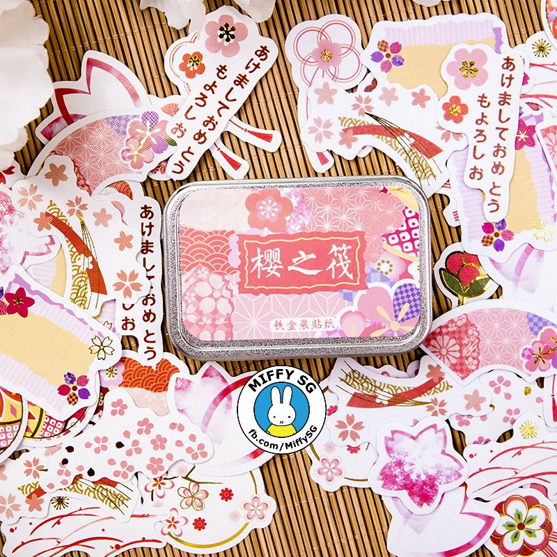 Hộp thiếc 60 sticker HOA ANH ĐÀO