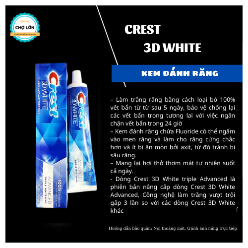 Kem đánh răng Crest 3D White Advanced Triple Whitening Của Mỹ
