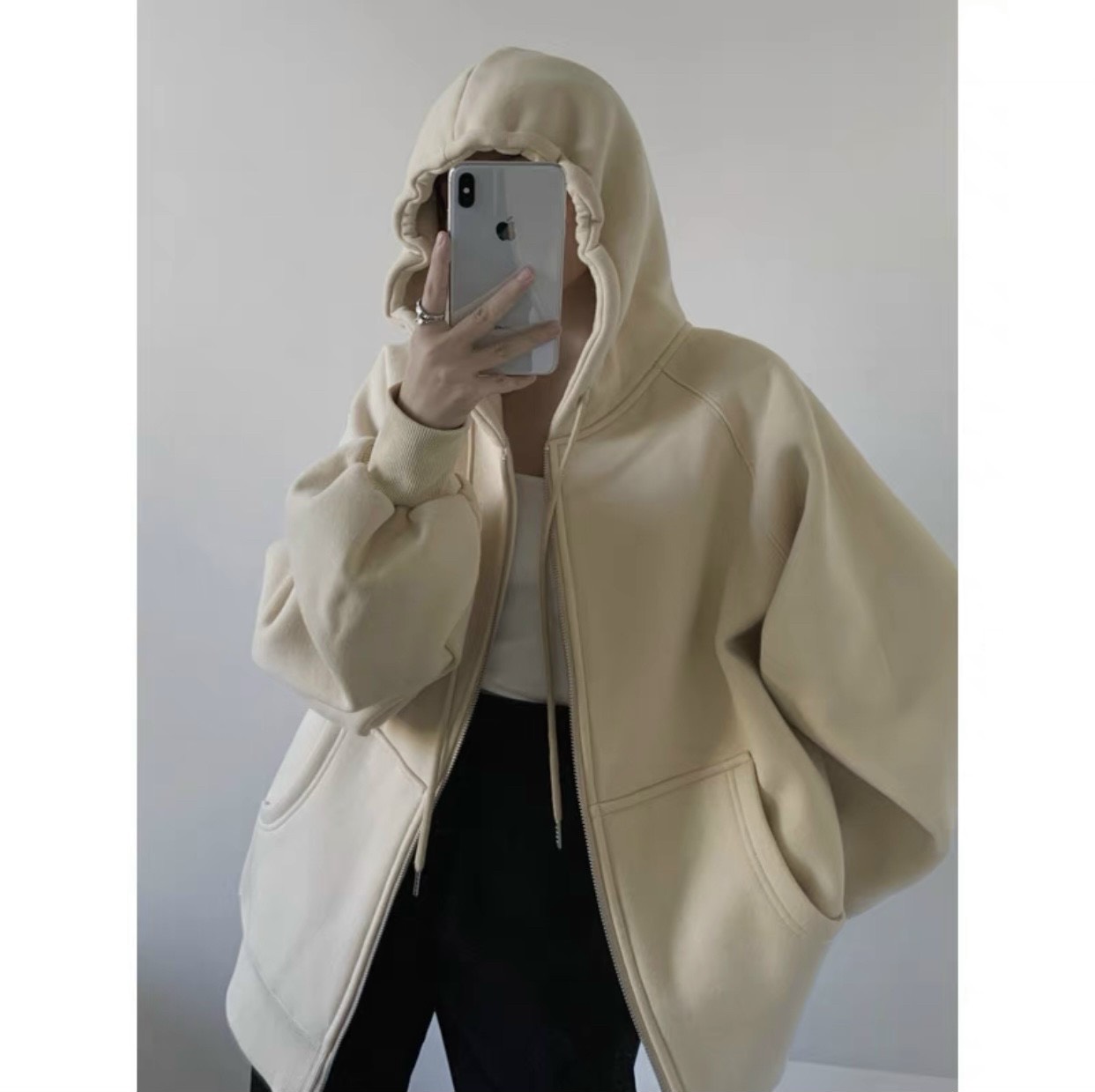 Áo khoác Hoodie nỉ Jacket dây kéo chất nỉ form rộng nữ tay phồng thời trang hot - U404