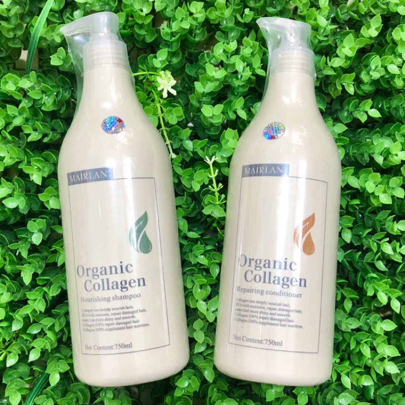 Cặp dầu gội xả mairlan organic collagen 750ml siêu mềm mượt phục hồi tóc hư tổn