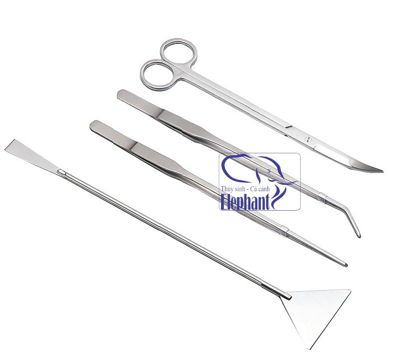 Bộ dụng cụ 4 món (kéo, nhíp, cây san nền) dùng chăm sóc cây cho hồ thủy sinh