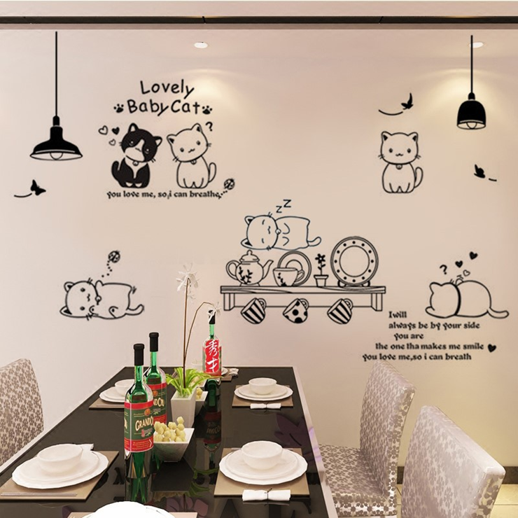 DECAL DÁN TƯỜNG DỤNG CỤ BẾP VÀ ĐÀN MÈO
