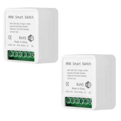 2 Pieces of 16A Tuya Wifi Mini Diy Smart Switch LED Light Smart Life Push Module for Use with Google Home Alexa