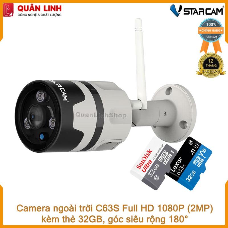 Camera IP ngoài trời Vstarcam C63s Full HD 1080P góc siêu rộng, kèm thẻ nhớ 32GB