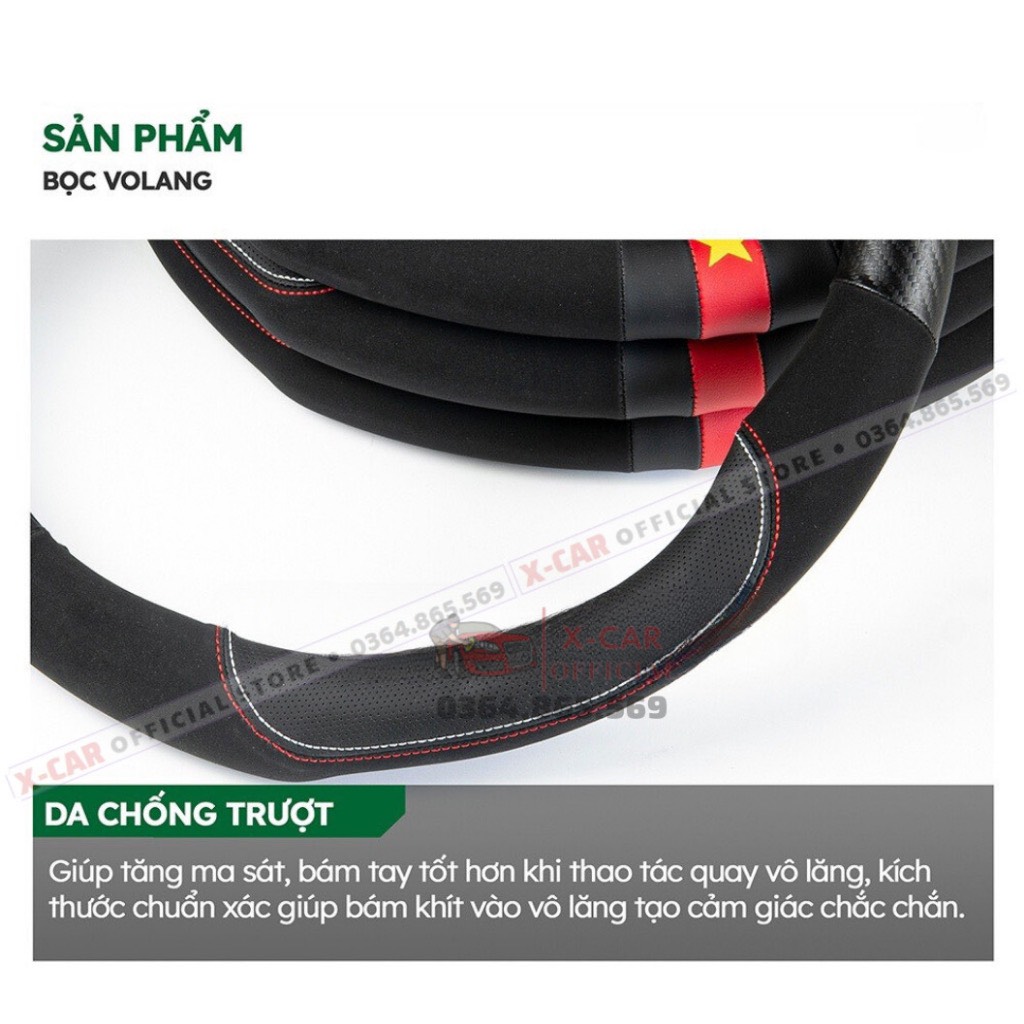 Bọc vô lăng cờ Việt Nam da PU phối da lộn cao cấp