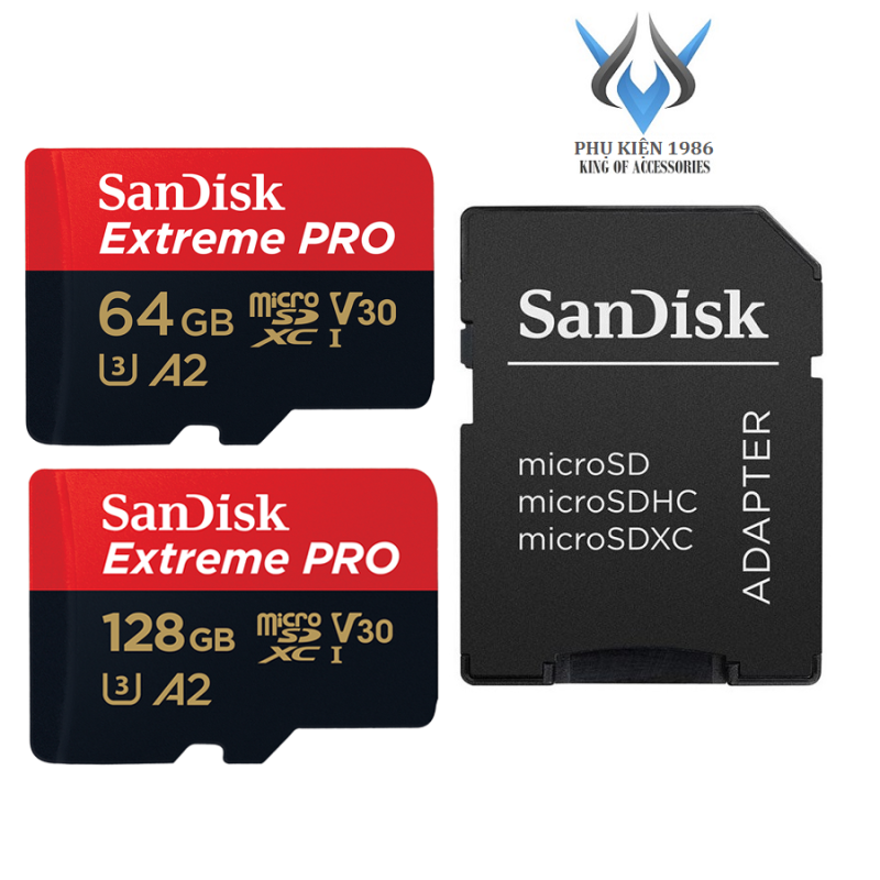 Thẻ Nhớ MicroSDXC SanDisk Extreme Pro 64GB / 128GB A2 V30 U3 4K R170MB/s W90MB/s (Đen) - No Box - Phụ Kiện 1986