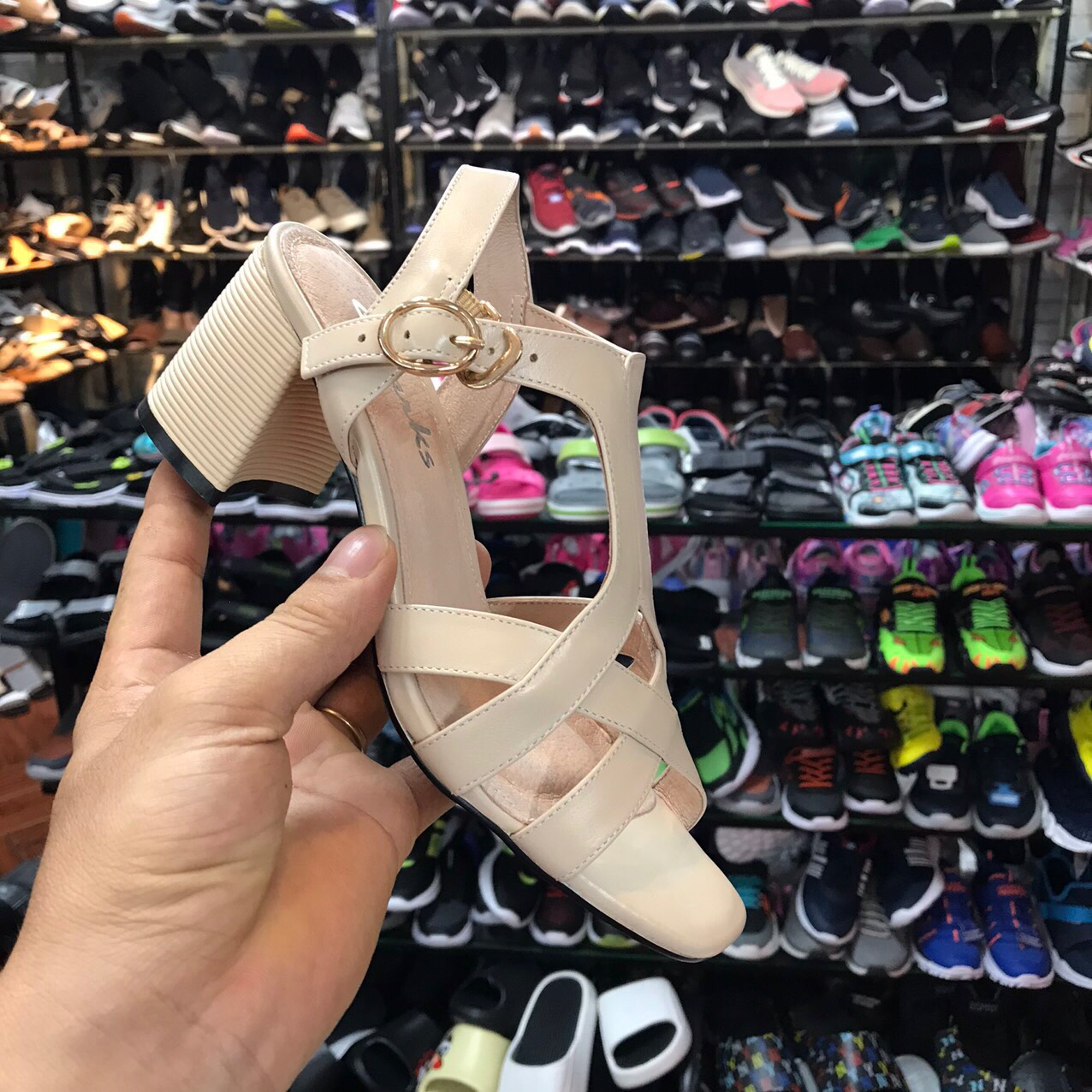 Sandal Nữ Da Thật Gót Trụ Cao 6cm