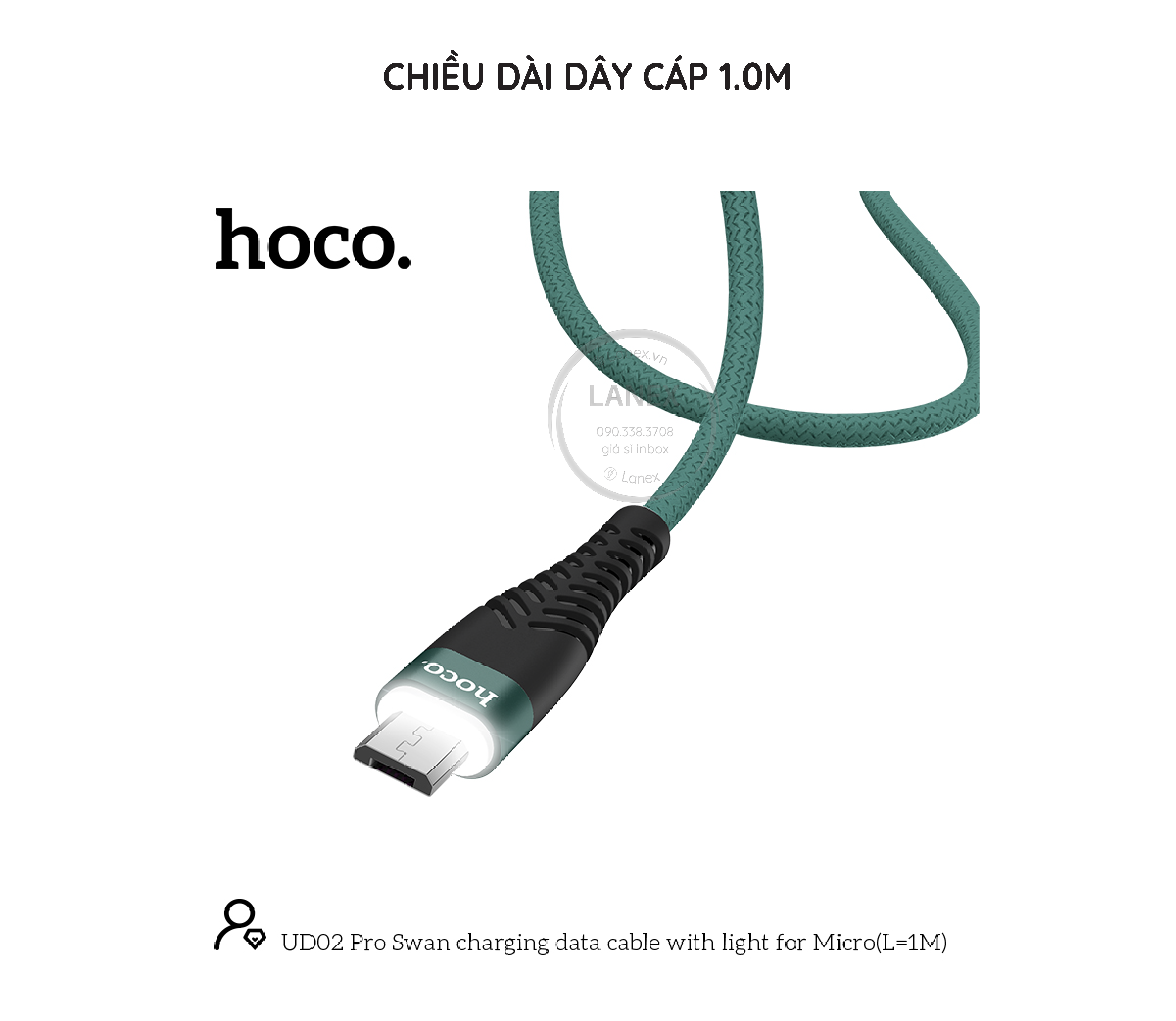 Cáp Sạc Nhanh Hoco Ud02 Pro Dây Dù Có Led Micro 3.0a Dài 1.0m