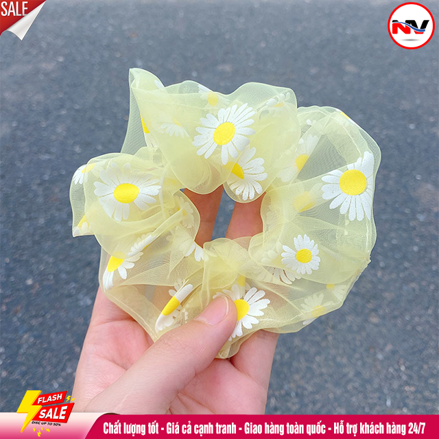 Dây Buộc Tóc Scunchies Vải Hoa Cúc (Cột Tóc Scunchies) Hàn Quốc Cho Nữ