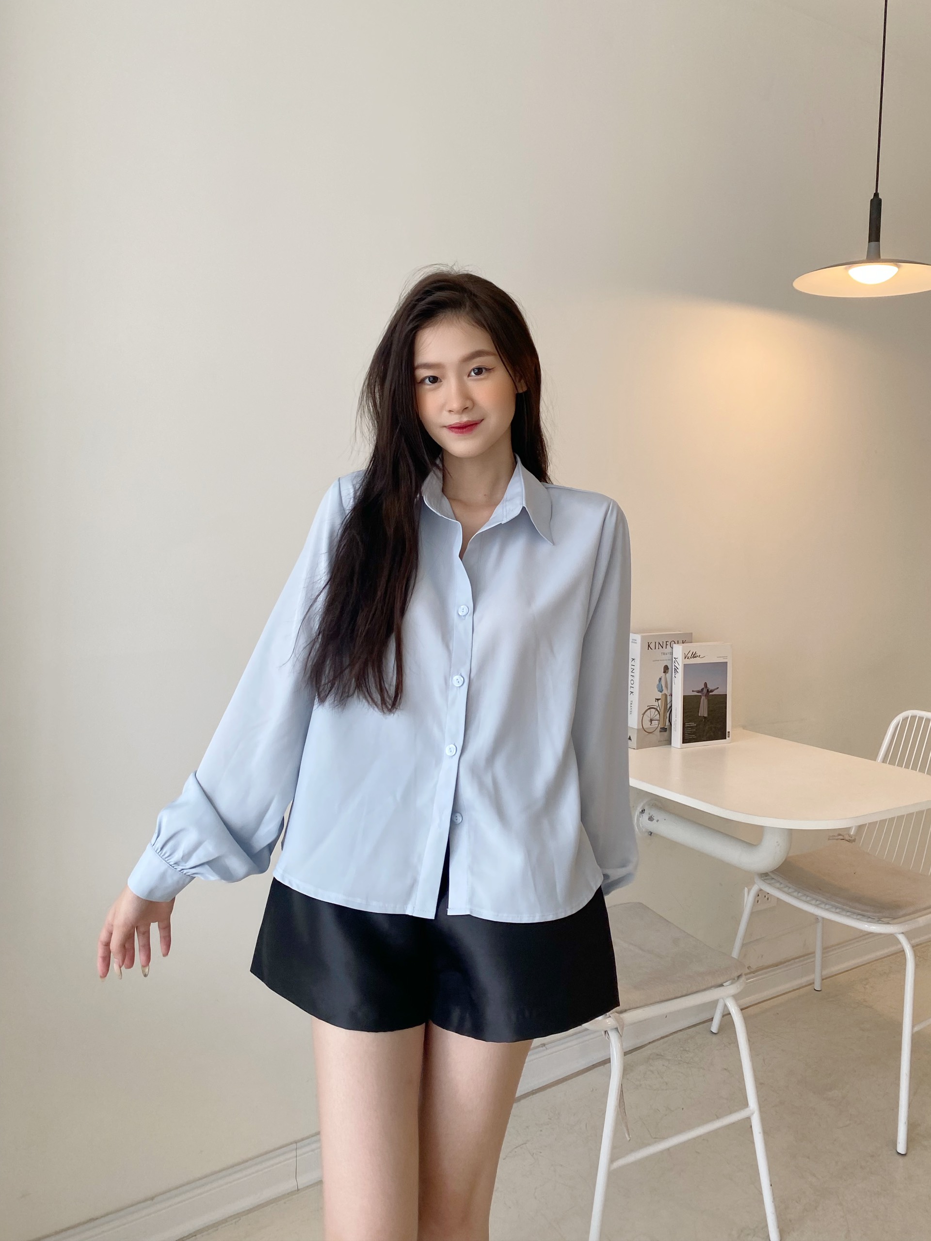 YU CHERRY | Áo sơ mi nữ tay bồng đuôi cá Freesize Basic Shirt YA432