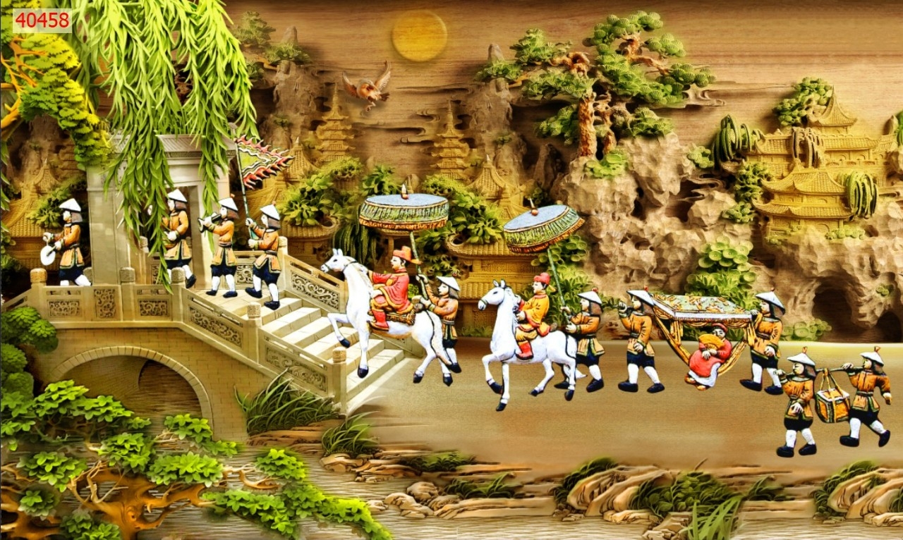 Tranh Vinh Quy Bái Tổ dán tường in trên chất liệu lụa cao cấp