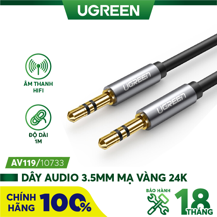 Cáp audio 3.5mm dây tròn 1m ugreen 10733 mạ vàng 24k chính hãng