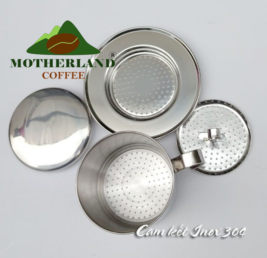 Phin pha cafe inox cao cấp 304 số 7 chất liệu thép không gỉ, nắp tròn, quai cong