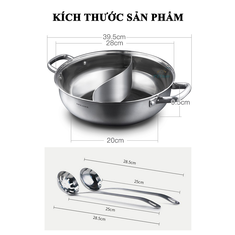 Nồi lẩu Inox 2 ngăn Lock&Lock 28cm LCM2288