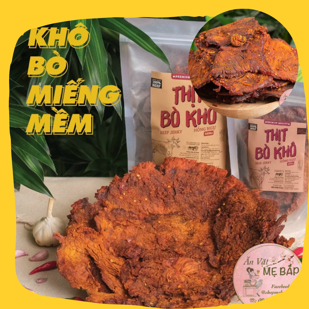 Khô Bò Miếng Mềm Hồng Ngự 200g - 100% thịt bò, không phẩm màu - Shop Mẹ Bắp