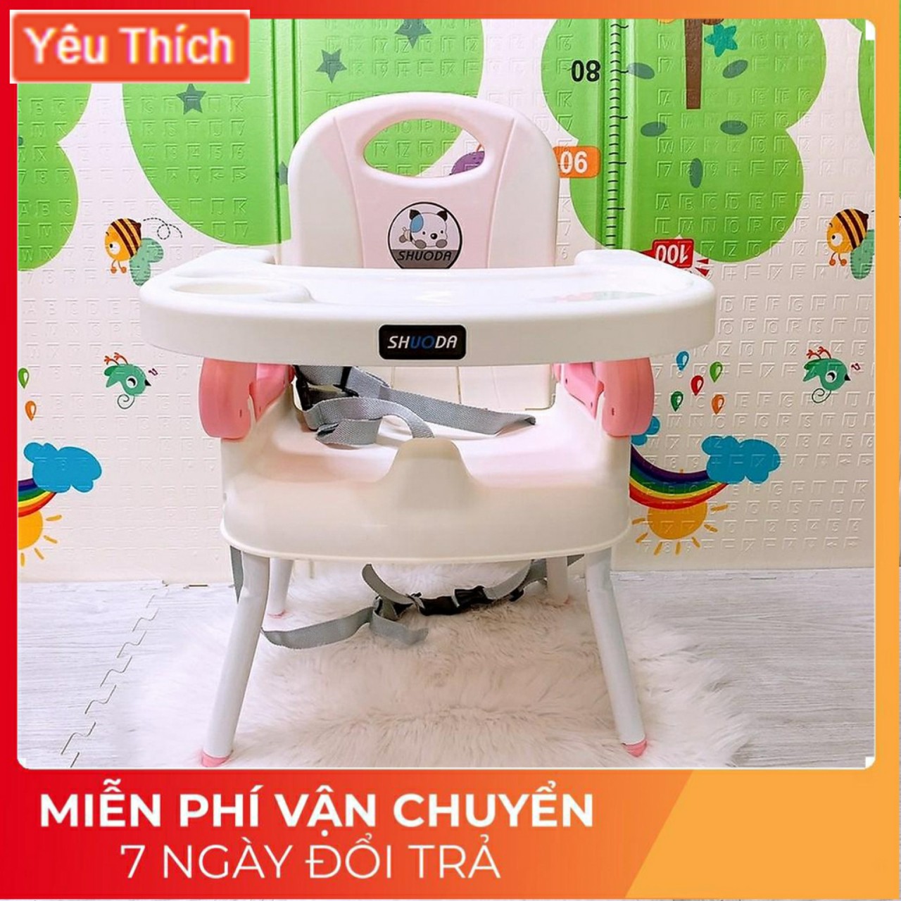 Ghế ăn dặm gấp gọn kèm 4 chân sắt cho bé