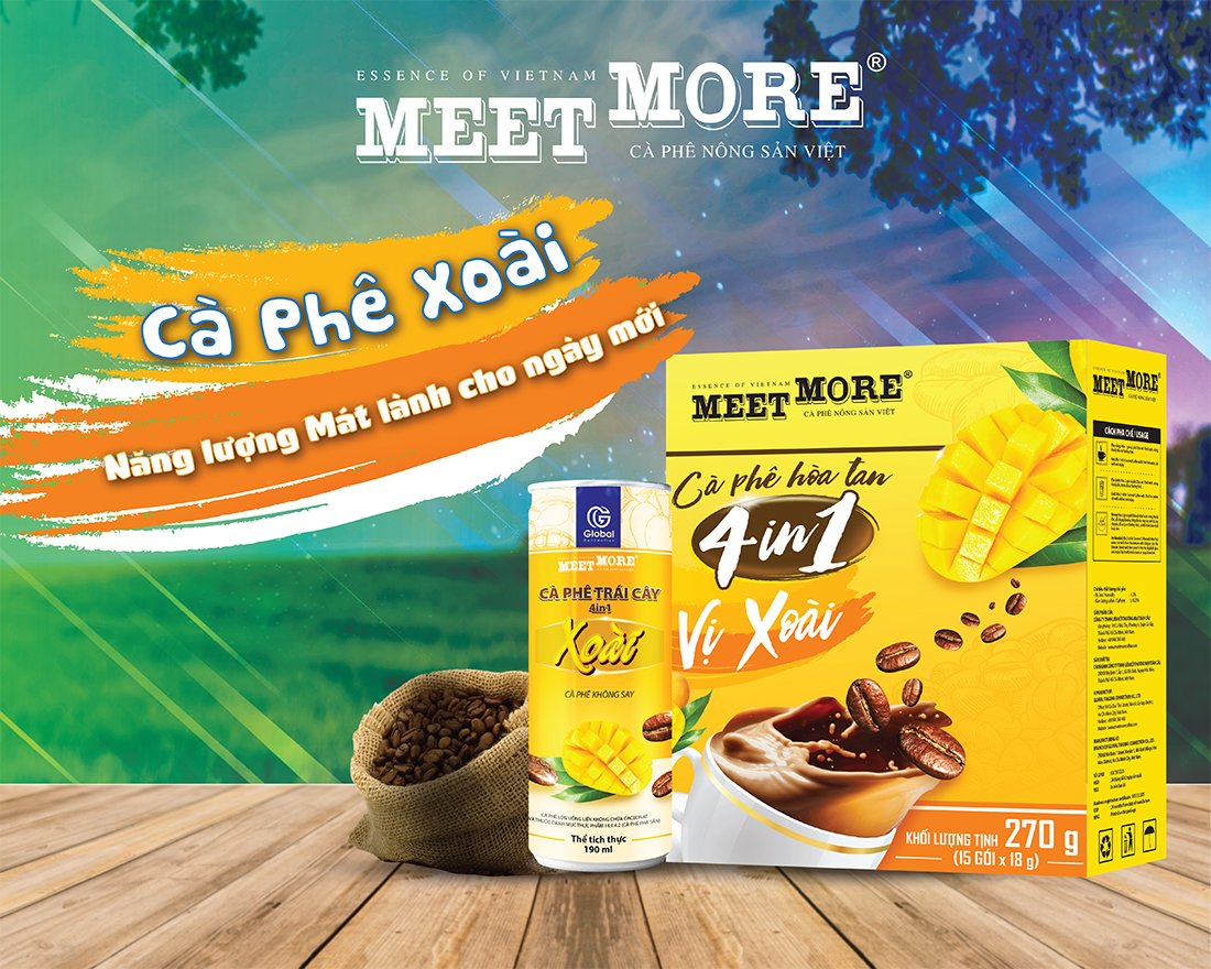 Hộp Cà Phê Hòa Tan 4in1 Vị Xoài Meet More (15 Gói/ 18 Gram) - Cà phê nông sản Việt