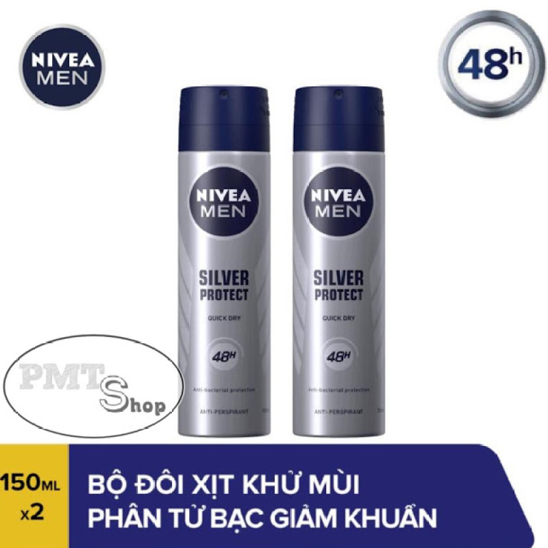 Combo 2 Xịt khử mùi Nivea Men Silver Protect 150ml x 2 phân tử bạc Ngăn Khuẩn Gây Mùi Vượt Trội Dành Cho Nam