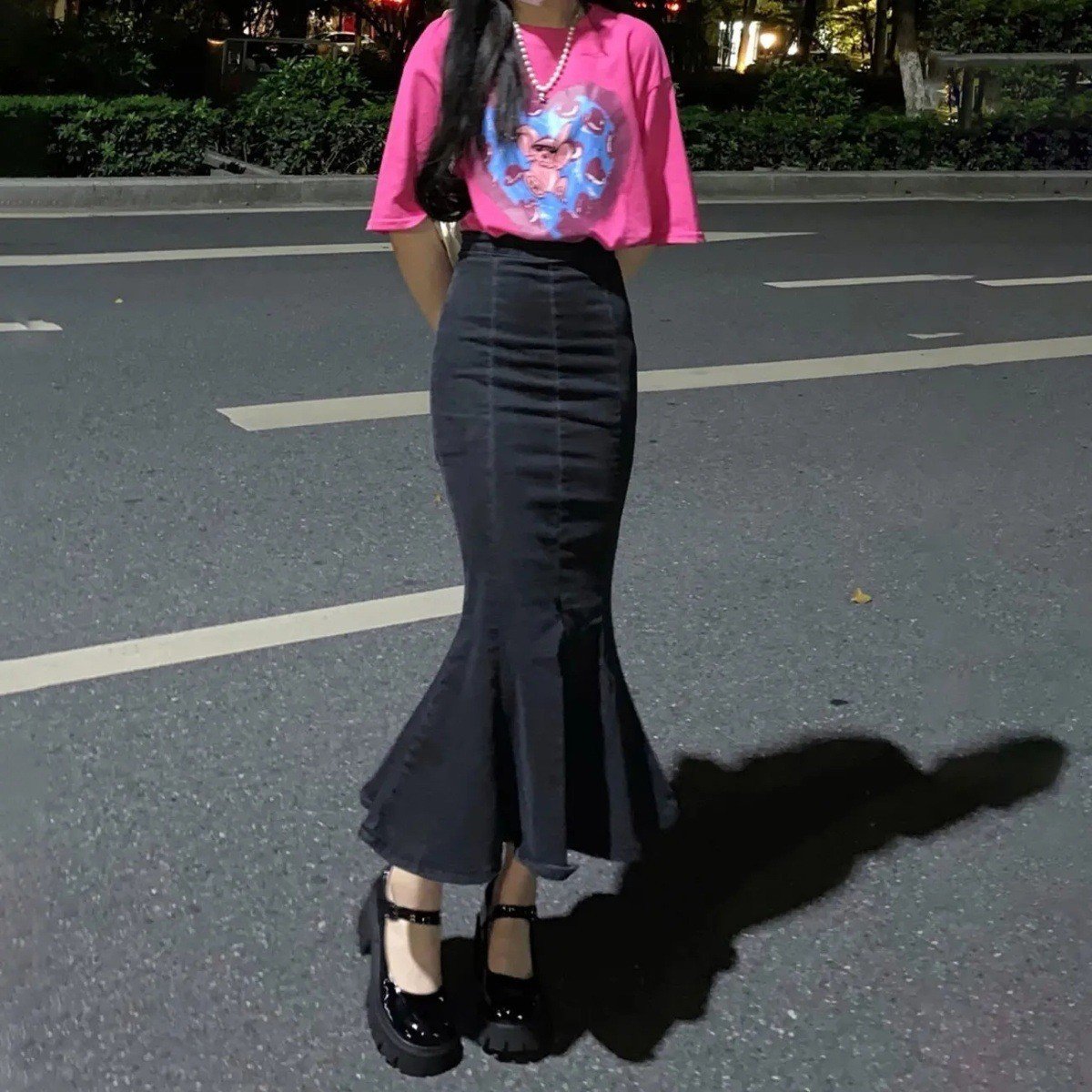 Chân váy jeans đen basic dáng dài đuôi cá, Chân váy midi xẻ tà form ôm sát phong cách Hàn Quốc thịnh hành Xuongmaythuhien
