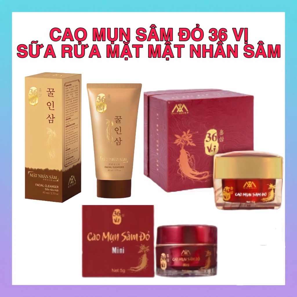 Combo Cao Mụn Sâm Đỏ 36 Vị - Sữa Rữa Mặt Mật Nhân Sâm